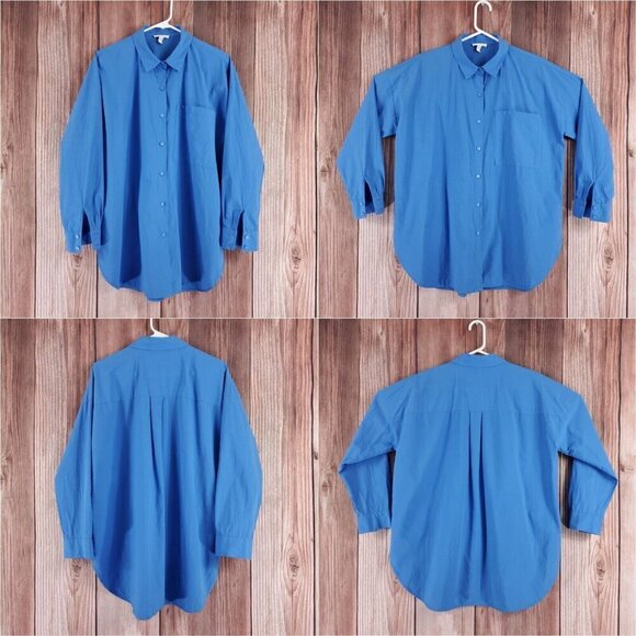 Eileen Fisher Womens Size Medium Blue Organic Cotton Oversized Button Up Shirt - Picture 5 of 14